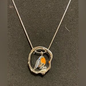 Silver and Enamel Bird and Circle Pendant